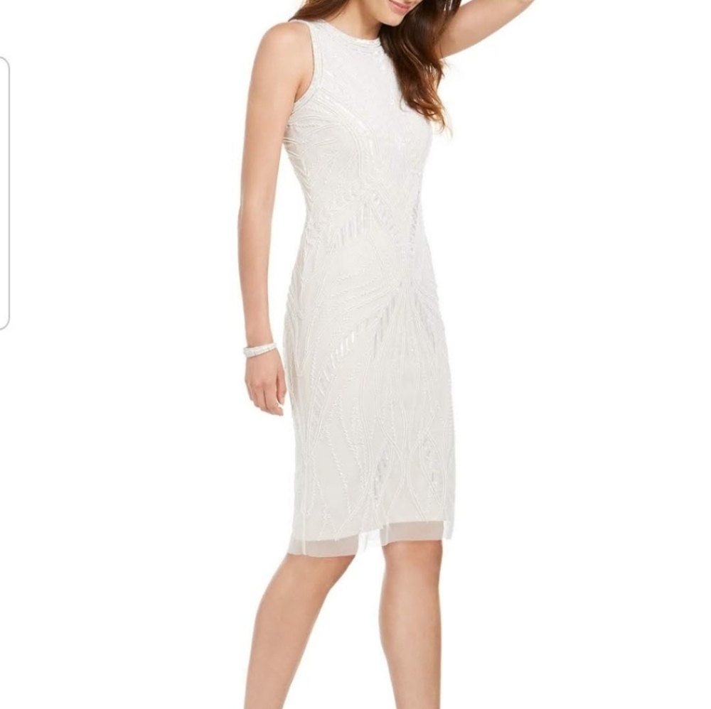 Adriana Papell Beaded Healter Midi Sheath, Ivory/Pearl
